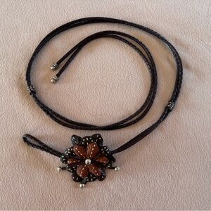 Y2K Era BRIGHTON Braided Leather Rope Bolo Belt Flower & Silver Hardware size M